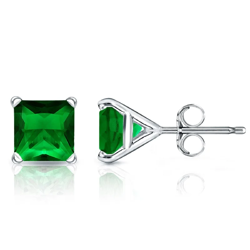 Auriya 14k Gold Lab Grown Gemstone Green Emerald Stud Earrings Princess 0.25 to 5.00 ct. tw. 4-Prong Martini Push-Back