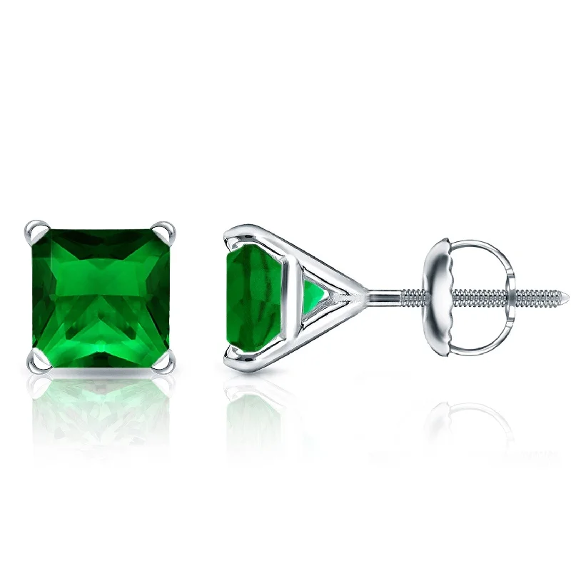 Auriya 14k Gold Lab Grown Gemstone Green Emerald Stud Earrings Princess 0.25 to 5.00 ct. tw. 4-Prong Martini Screw-Back