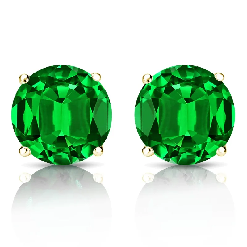 Auriya 14k Gold Lab Grown Gemstone Green Emerald Stud Earrings Round 0.25 to 5.00 ct. tw. 4-Prong Basket Screw-Back