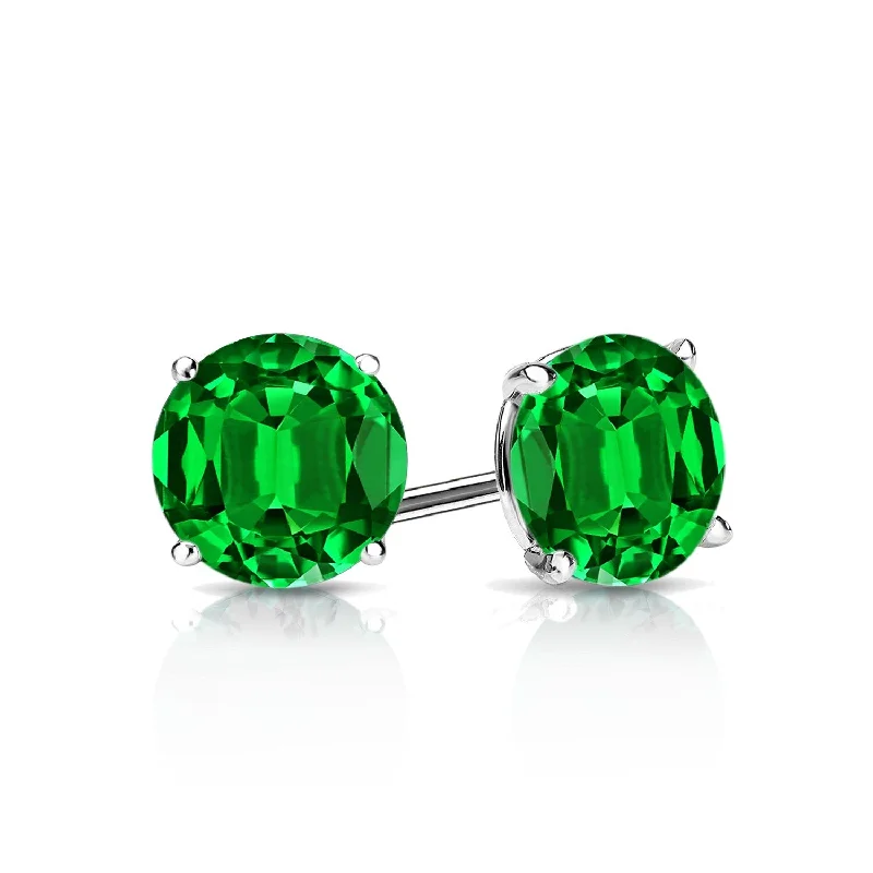 Auriya 14k Gold Lab Grown Gemstone Green Emerald Stud Earrings Round 0.25 to 5.00 ct. tw. 4-Prong Martini Push-Back