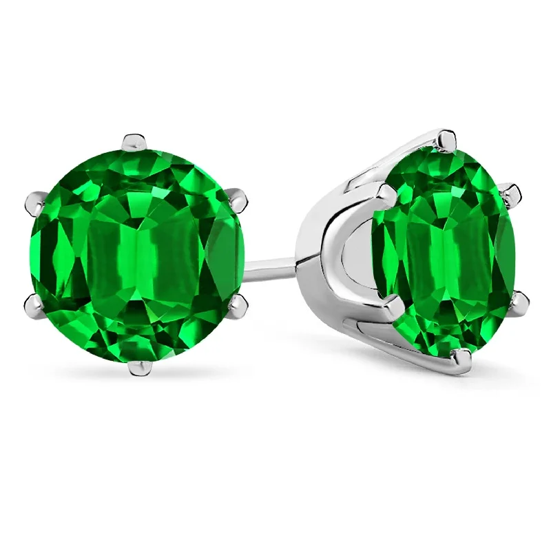 Auriya 14k Gold Lab Grown Gemstone Green Emerald Stud Earrings Round 0.25 to 5.00 ct. tw. Crown Push-Back