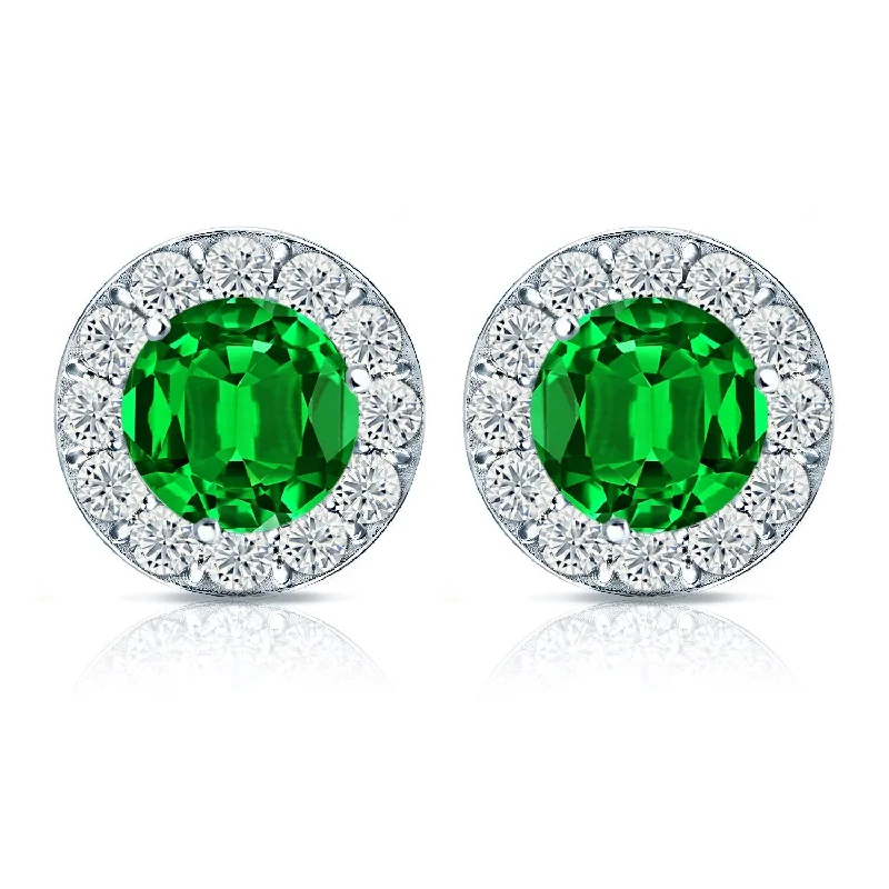 Auriya 14k Gold Lab Grown Gemstone Green Emerald Stud Earrings Round 0.25 to 5.00 ct. tw. Halo Push-Back