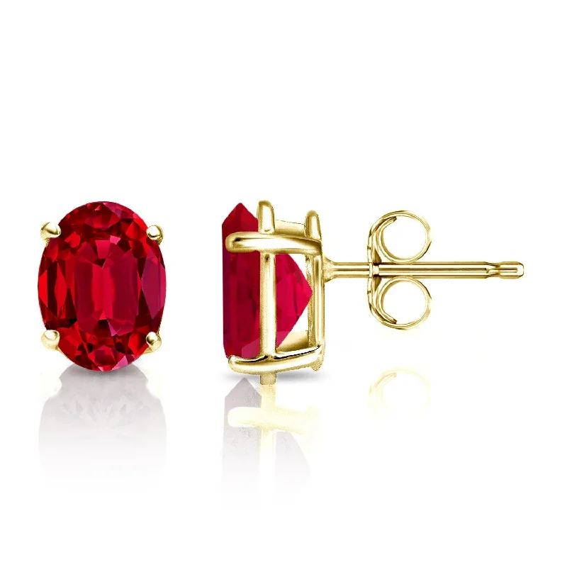 Auriya 14k Gold Lab Grown Gemstone Ruby Stud Earrings Oval 0.25 to 5.00 ct. tw. 4-Prong Basket Push-Back