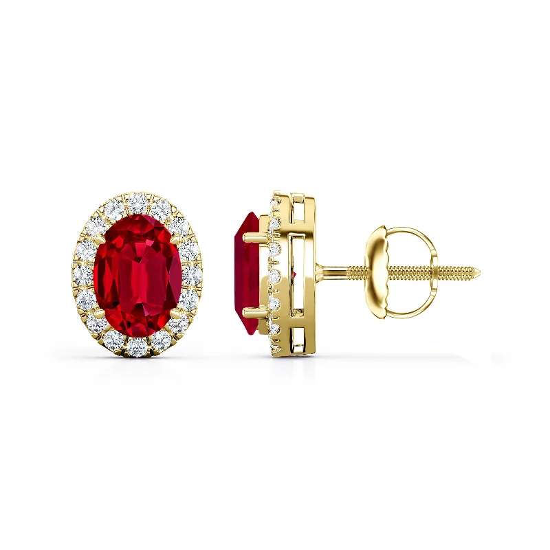 Auriya 14k Gold Lab Grown Gemstone Ruby Stud Earrings Oval 0.25 to 5.00 ct. tw. Halo Screw-Back