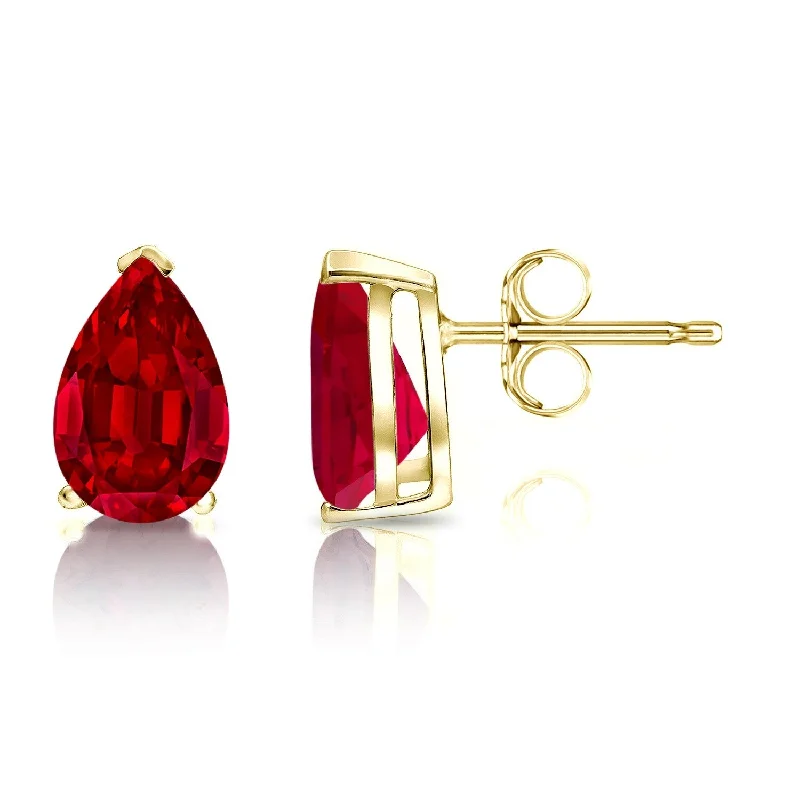 Auriya 14k Gold Lab Grown Gemstone Ruby Stud Earrings Pear 0.25 to 5.00 ct. tw. V-End Prong Push-Back