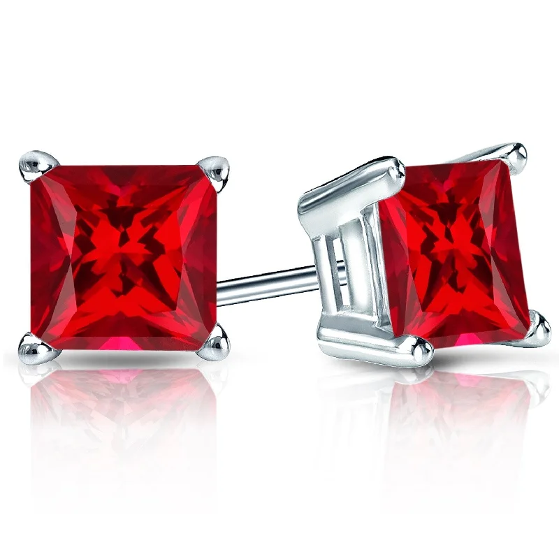 Auriya 14k Gold Lab Grown Gemstone Ruby Stud Earrings Princess 0.25 to 5.00 ct. tw. 4-Prong Basket Screw-Back