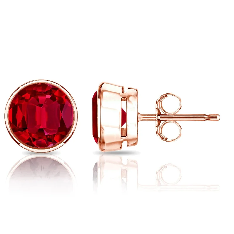 Auriya 14k Gold Lab Grown Gemstone Ruby Stud Earrings Round 0.25 to 5.00 ct. tw. Bezel Push-Back