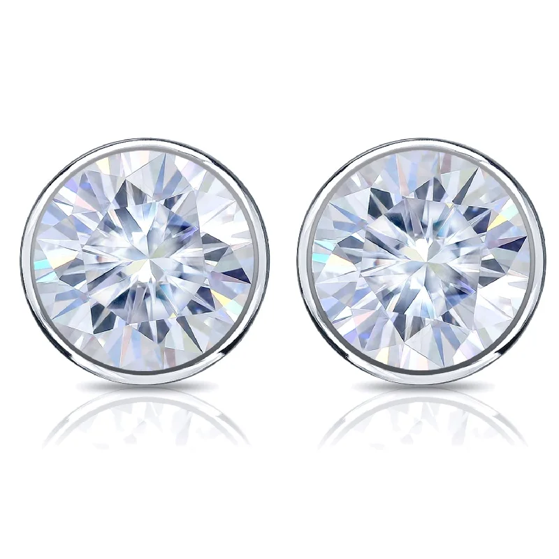 Auriya 18k Gold 6ct TGW Round Brilliant Moissanite Bezel Stud Earrings