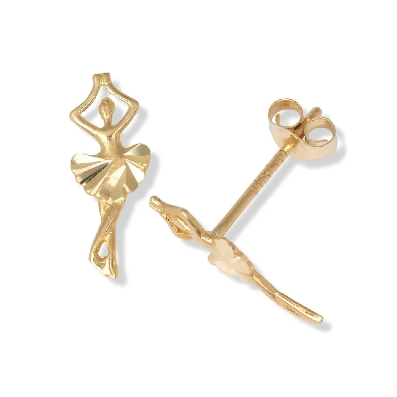 Curata 14k Yellow Gold 14x5mm Diamond-cut Dancing Ballerina Stud Earrings