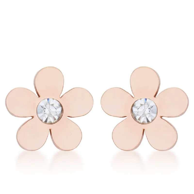 Daisy 0.3Ct Cz Rose Gold Stainless Steel Flower Stud Earrings - Rose Gold - N/A