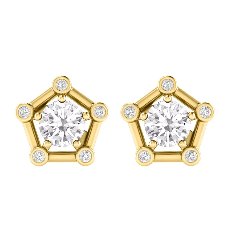 Gold Over Sterling Silver with Moissanite and White Topaz Stud Earring