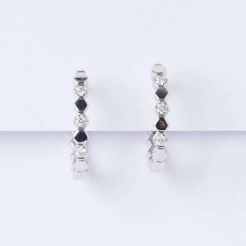 Hexagonal Diamond Huggie Earrings