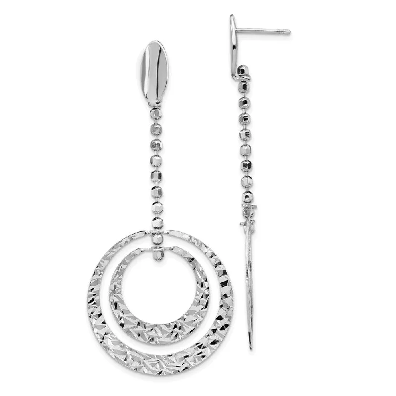 Leslie's Sterling Silver Rhodium-plated Diamond Cut Dangle Earrings (L-64.5 mm, W-28.8 mm)