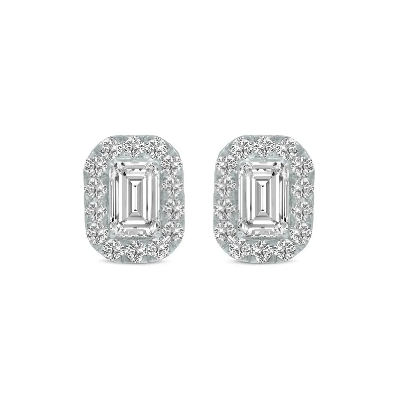 Marquee 1/2 Carat TW Emerald Cut Lab Grown Diamond Halo Earrings in 14K White Gold