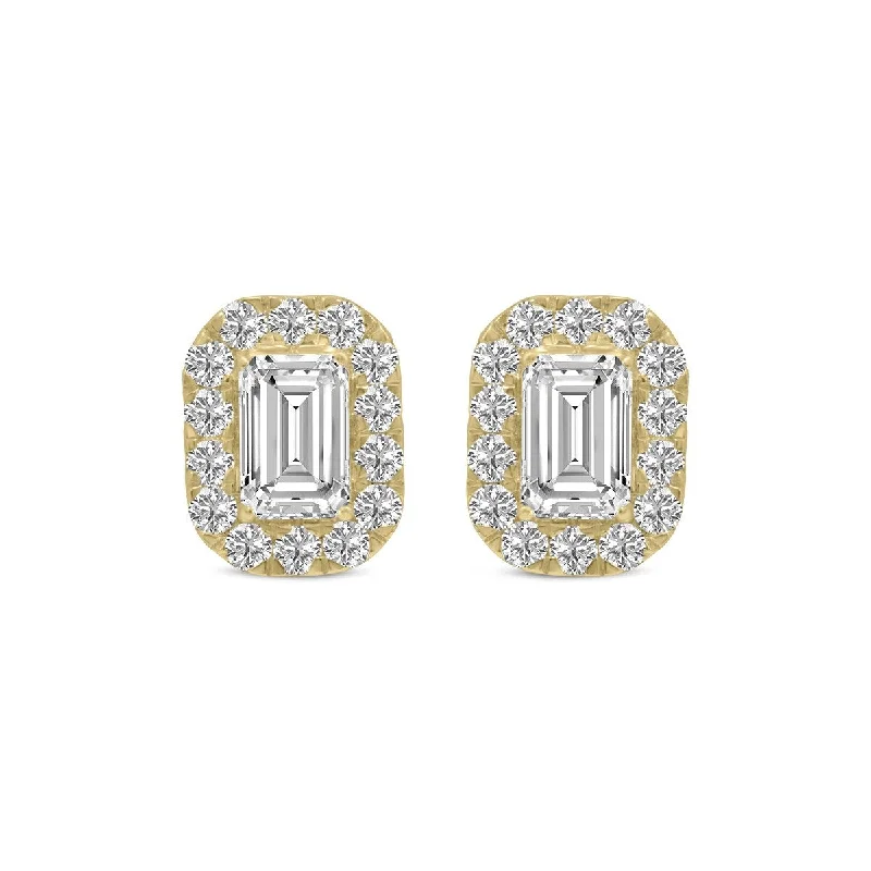 Marquee 1/2 Carat TW Emerald Cut Lab Grown Diamond Halo Earrings in 14K Yellow Gold