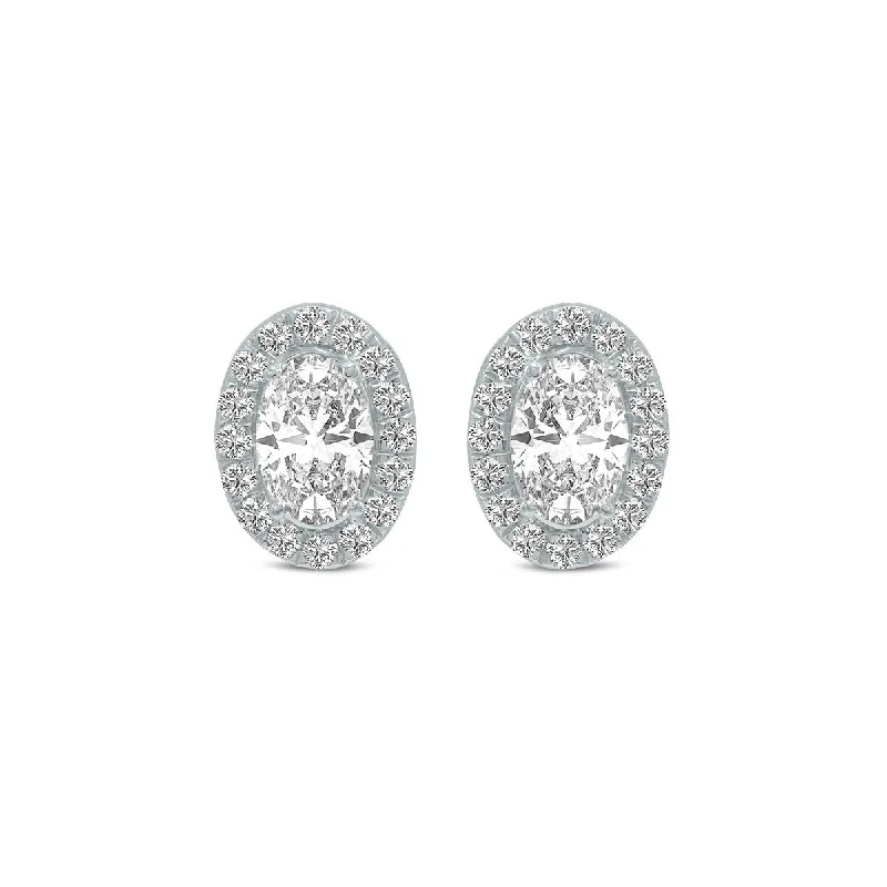 Marquee 1/2 Carat TW Oval Shape Lab Grown Diamond Halo Earrings in 14K White Gold