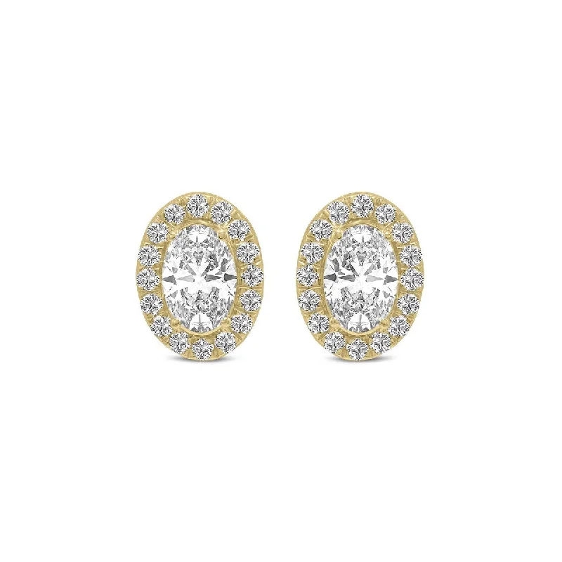 Marquee 1/2 Carat TW Oval Shape Lab Grown Diamond Halo Earrings in 14K Yellow Gold