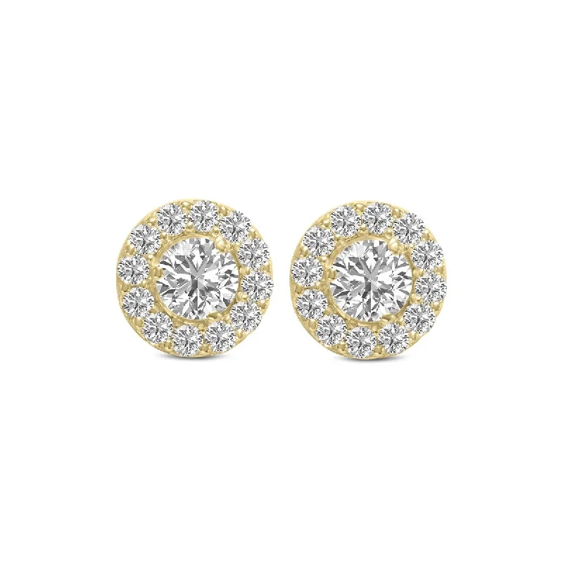 Marquee 1 Carat TW Round Cut Lab Grown Diamond Halo Earrings in 14K Yellow Gold