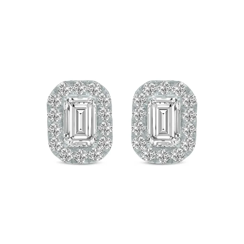 Marquee 2 Carat TW Emerald Cut Lab Grown Diamond Halo Earrings in 14K White Gold