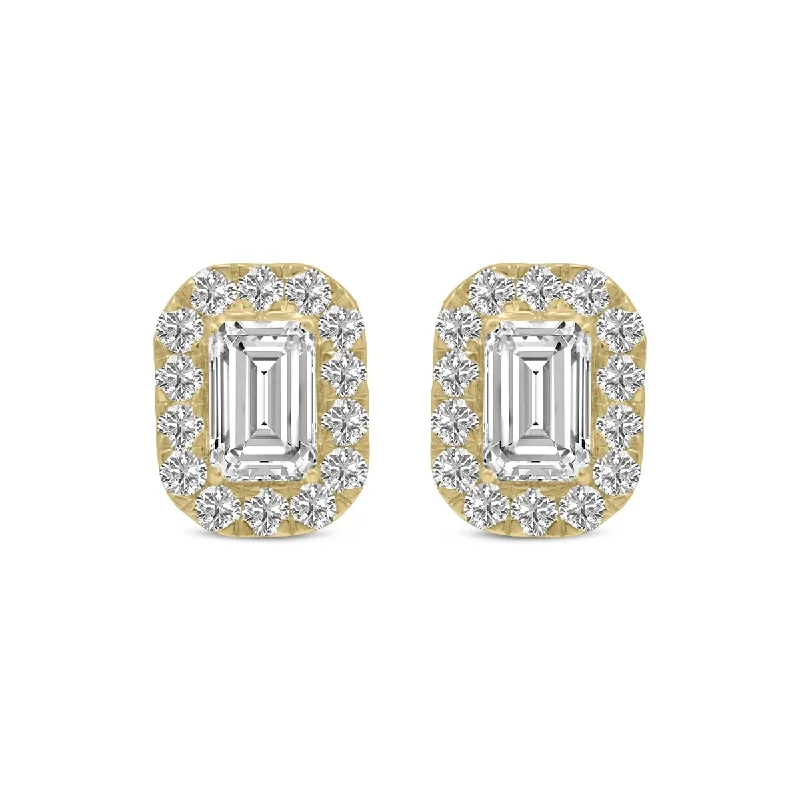 Marquee 2 Carat TW Emerald Cut Lab Grown Diamond Halo Earrings in 14K Yellow Gold