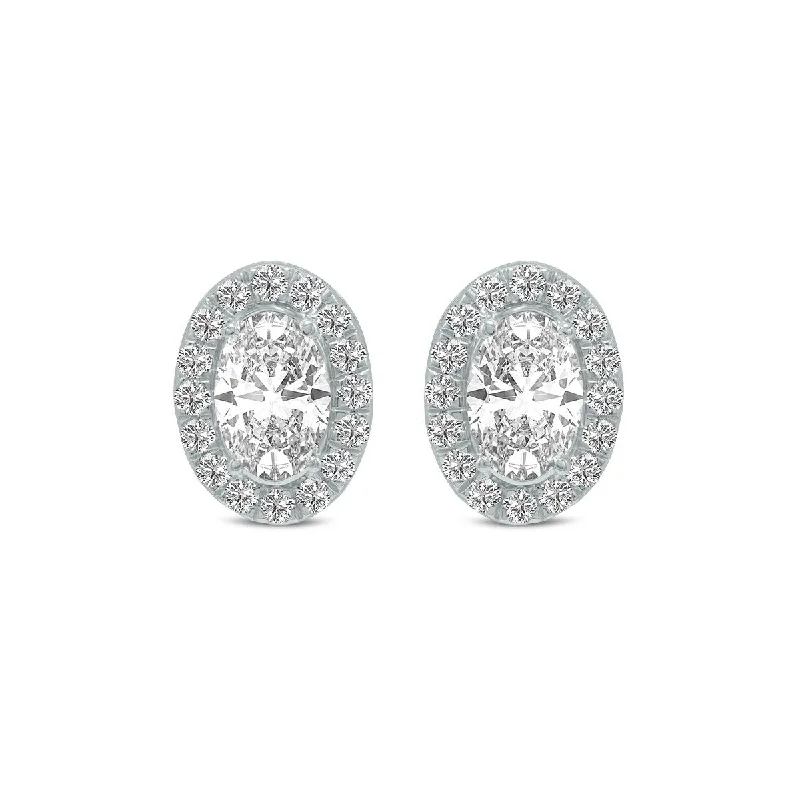 Marquee 2 Carat TW Oval Shape Lab Grown Diamond Halo Earrings in 14K White Gold