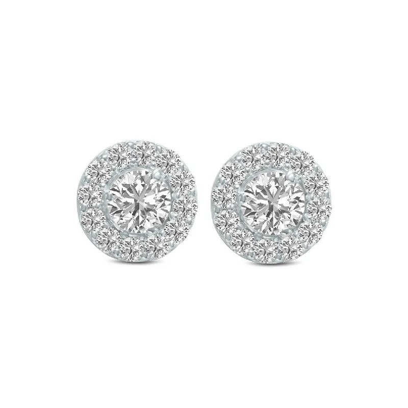 Marquee 3 Carat TW Round Cut Lab Grown Diamond Halo Earrings in 14K White Gold