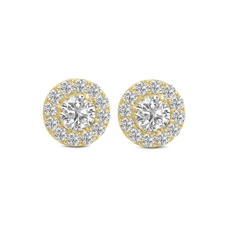 Marquee 3 Carat TW Round Cut Lab Grown Diamond Halo Earrings in 14K Yellow Gold