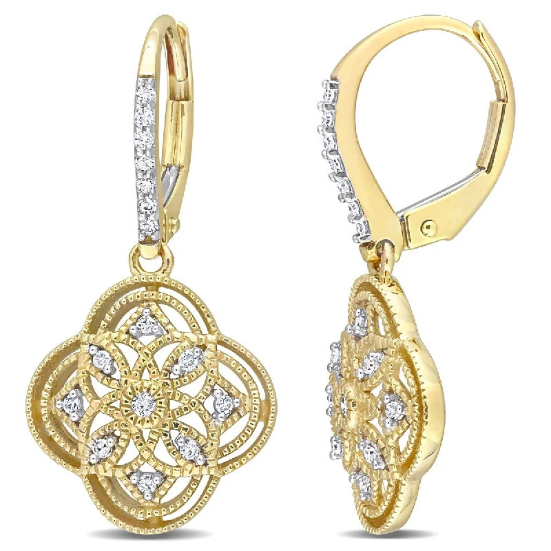 Miadora 1/6ct TDW Diamond Floral Leverback Earrings 10k Two-Tone Gold