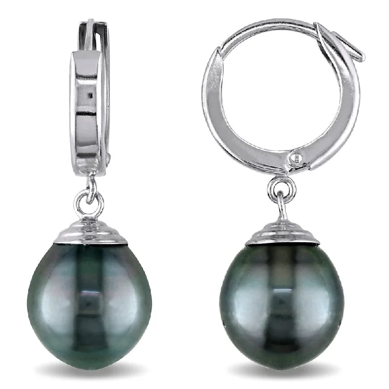 Miadora 14k White Gold Tahitian Pearl Drop Earrings (9.5-10 MM)