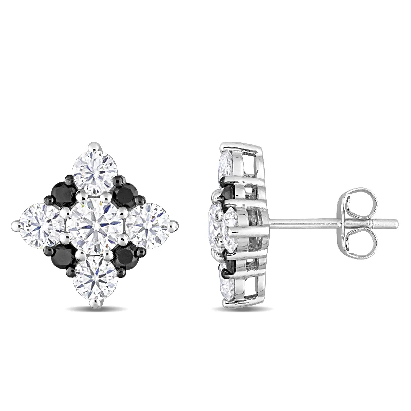 Miadora 2ct DEW Moissanite & 1/3ct TDW Black Diamond Halo Stud Earrings in 10k White Gold - 13 mm x 13.1 mm x 4.3 mm