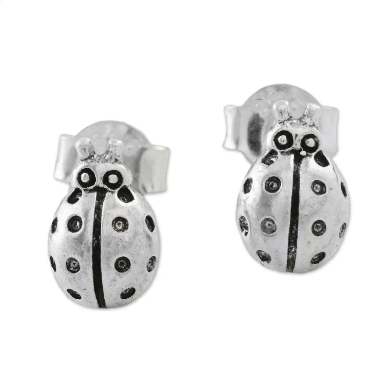 NOVICA Cute Ladybugs, Sterling silver stud earrings - 0.3*0.2