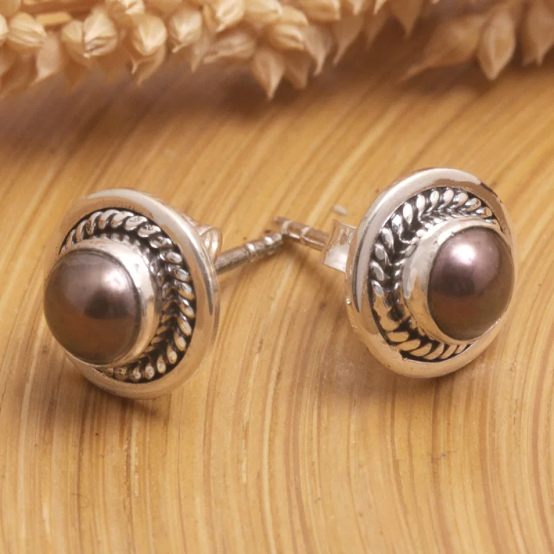 Novica Handmade Perfect Shield Cultured Pearl Stud Earrings