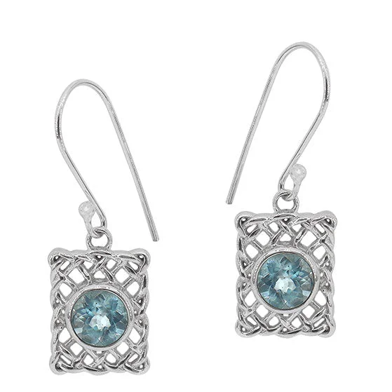 Sterling silver, 6mm blue topaz earrings