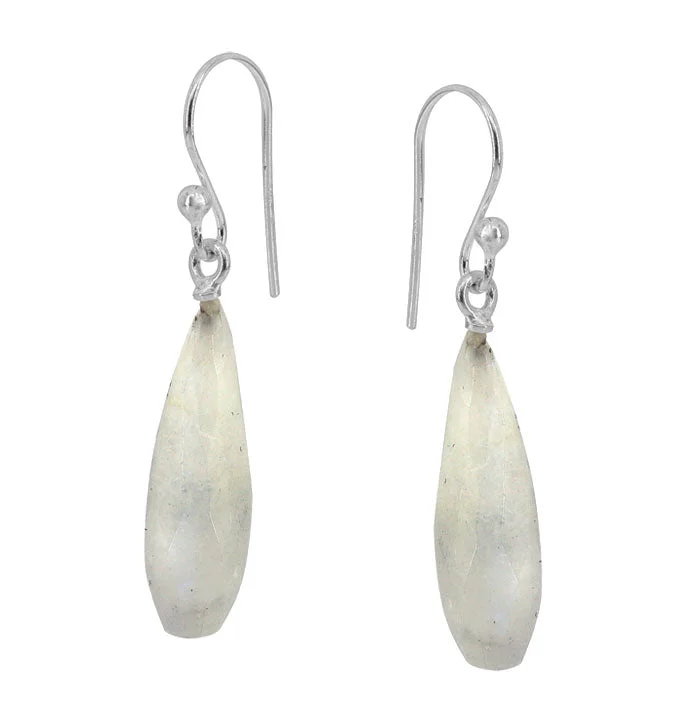 Sterling silver, 7x24mm moonstone earrings