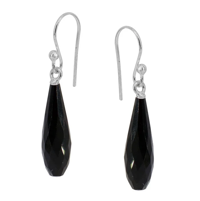 Sterling silver, 7x24mm onyx earrings