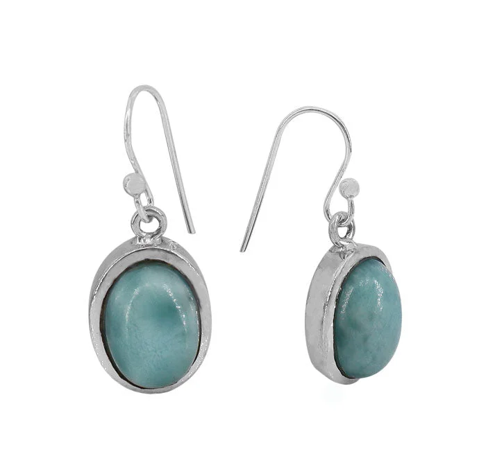 Sterling silver, 9x14mm larimar earrings