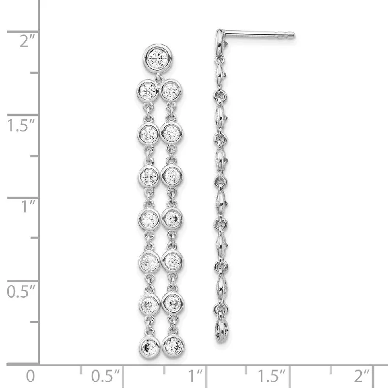 Sterling Silver Cubic Zirconia Circle Dangle Earrings (L-46 mm, W-6.9 mm)