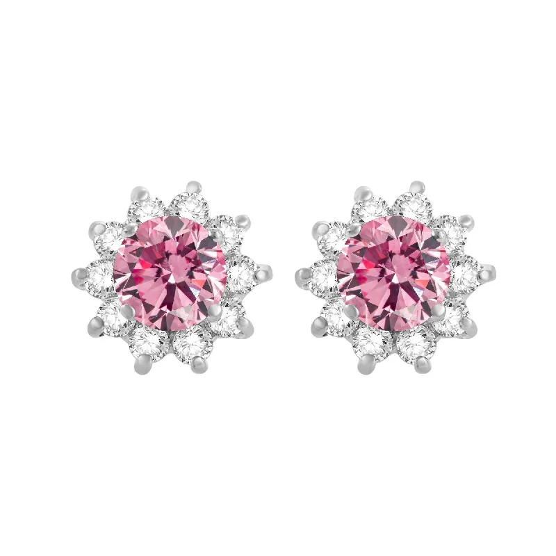 Sterling Silver with Pink Moissanite and White Topaz Stud Earring