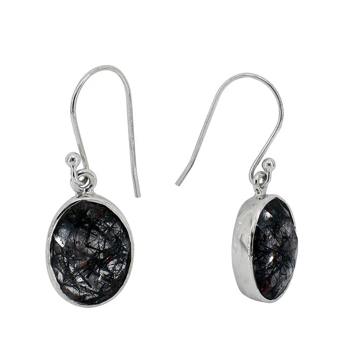 Sterling silver with rhodium, 10x14mm black rutilated quartz earrings