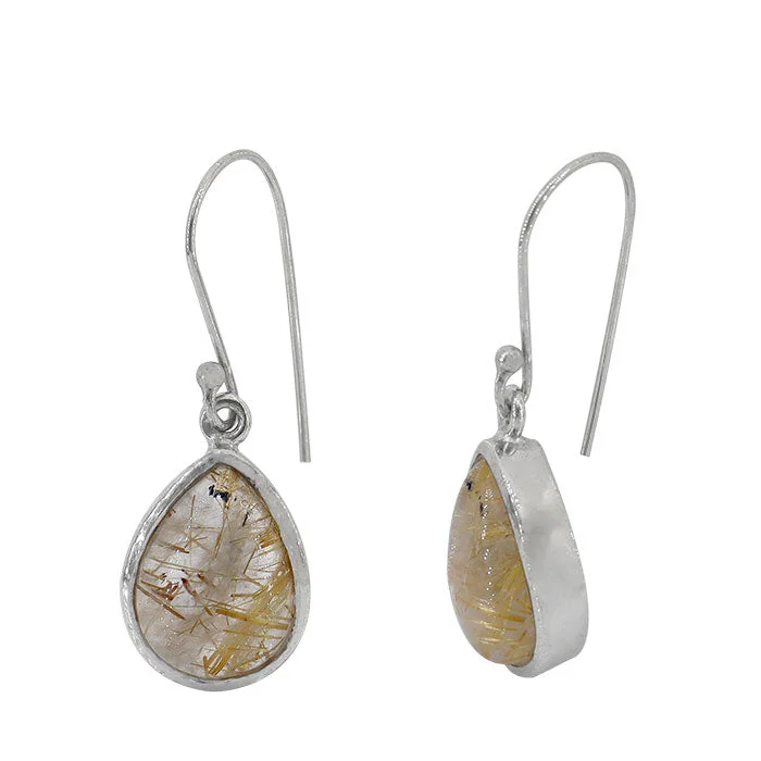 Sterling silver with rhodium, 10x14mm golden rutilated quartz earrings