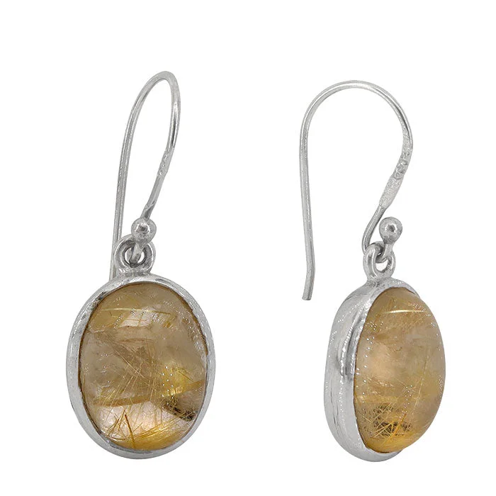 Sterling silver with rhodium, 10x14mm golden rutilated quartz earrings