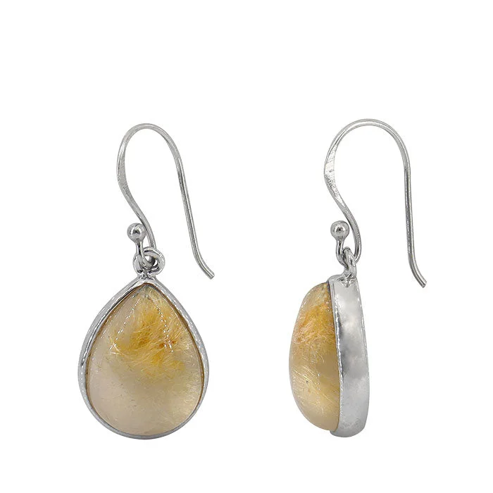 Sterling silver with rhodium, 11x16mm golden rutilated quartz earrings