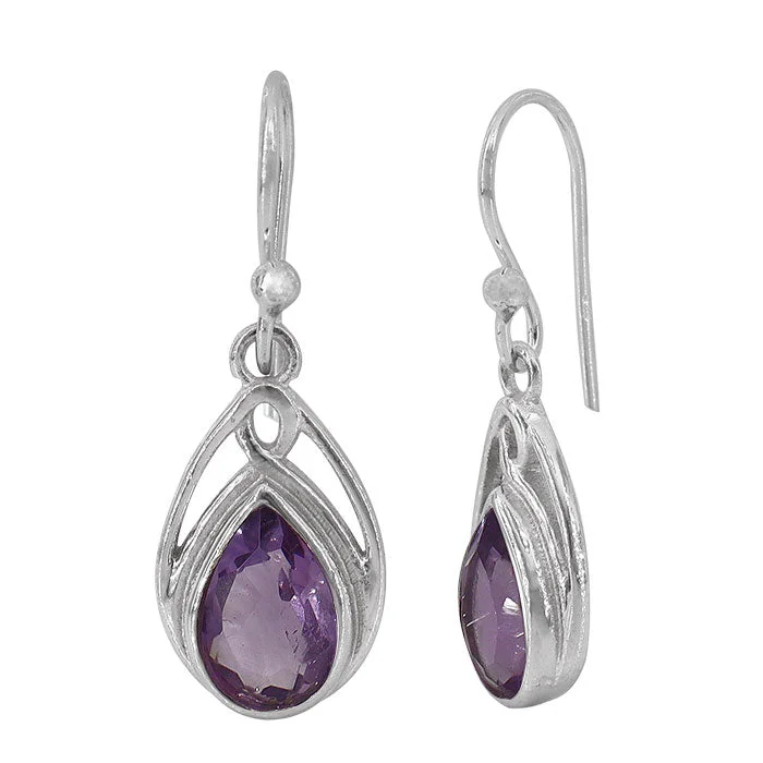 Sterling silver with rhodium, 7x10mm amethyst earrings