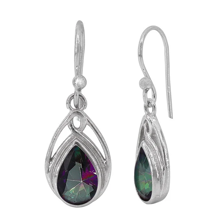 Sterling silver with rhodium, 7x10mm mystic quartz earrings