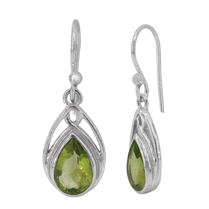 Sterling silver with rhodium, 7x10mm peridot earrings