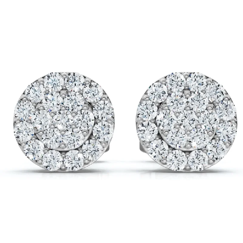 Tiny Diamond Pave Halo Earrings Studs White Gold W/ Screw Backs 4mm