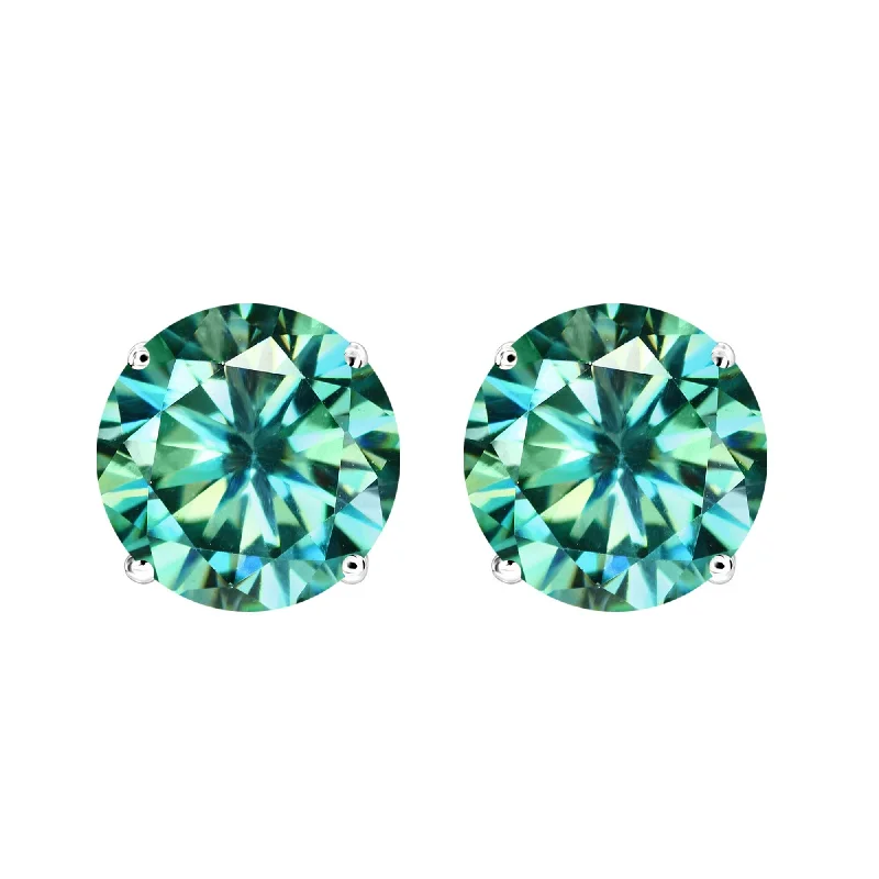 V3 Jewelry Sterling Silver Green Moissanite Solitaire Stud Earrings