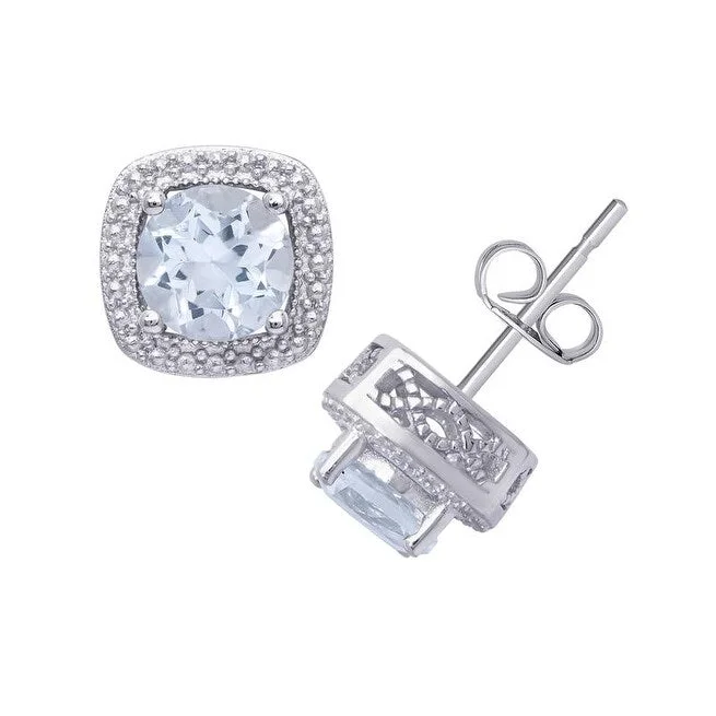 Victoria Townsend .925 Sterling Silver Aqua Topaz Cushion Stud Earrings