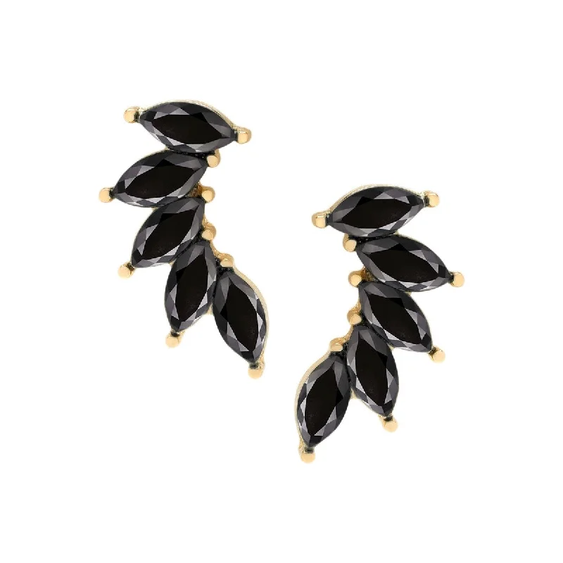 Victoria Townsend Gold Plated Black Marquise Leaf Climber Earrings