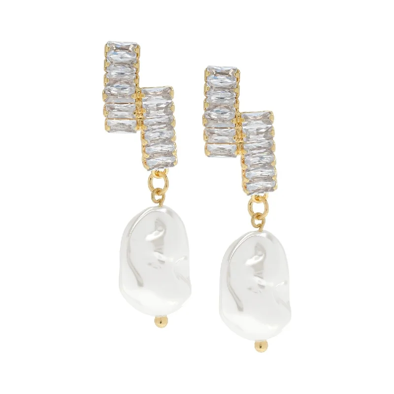 Victoria Townsend Gold Plated Cubic Zirconia & Sim Pearl drop Earrings - Clear